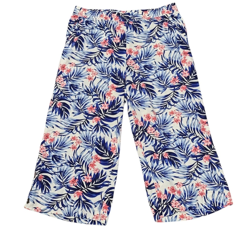 Caribbean Joe Women's Cropped Wide Leg Pull On Pants Size Lge Slash Pockets